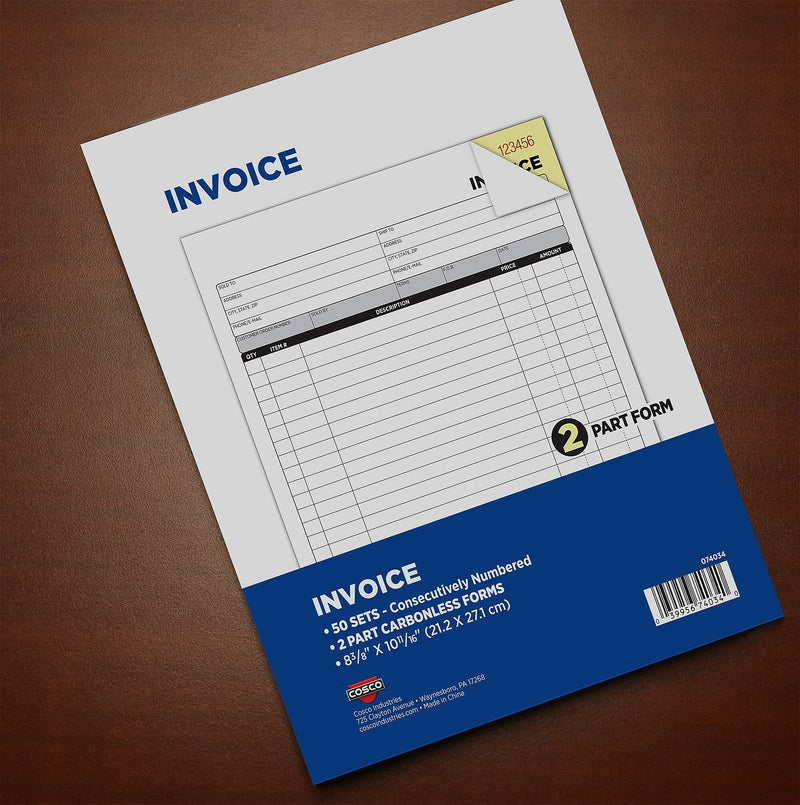 Cosco 2-Part Carbonless Invoices, 8.38" x 10.69", 50 Sets/Book, 5/Pack (074034PK5)