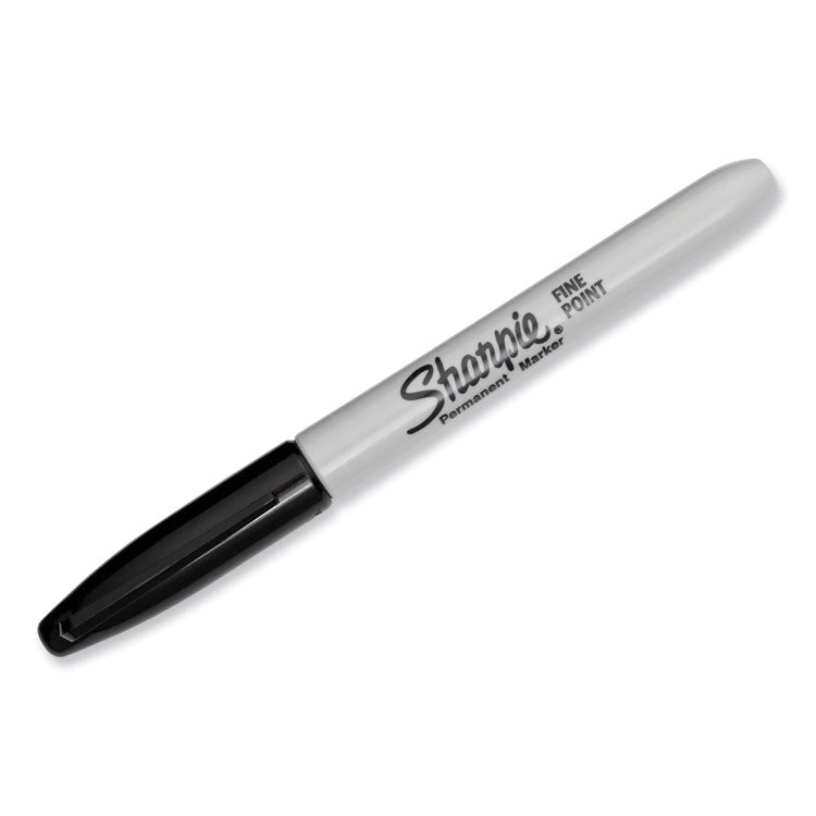 Fine Tip Permanent Marker, Stainless Steel Single Marker Case, Fine Bullet Tip, Black, 5/Pack