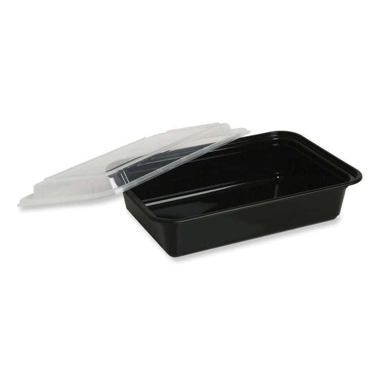 Microwavable Food Container with Lid, Rectangular, 28 oz, 8.81 x 6.02 x 2.04, Black/Clear, Plastic, 150/Carton