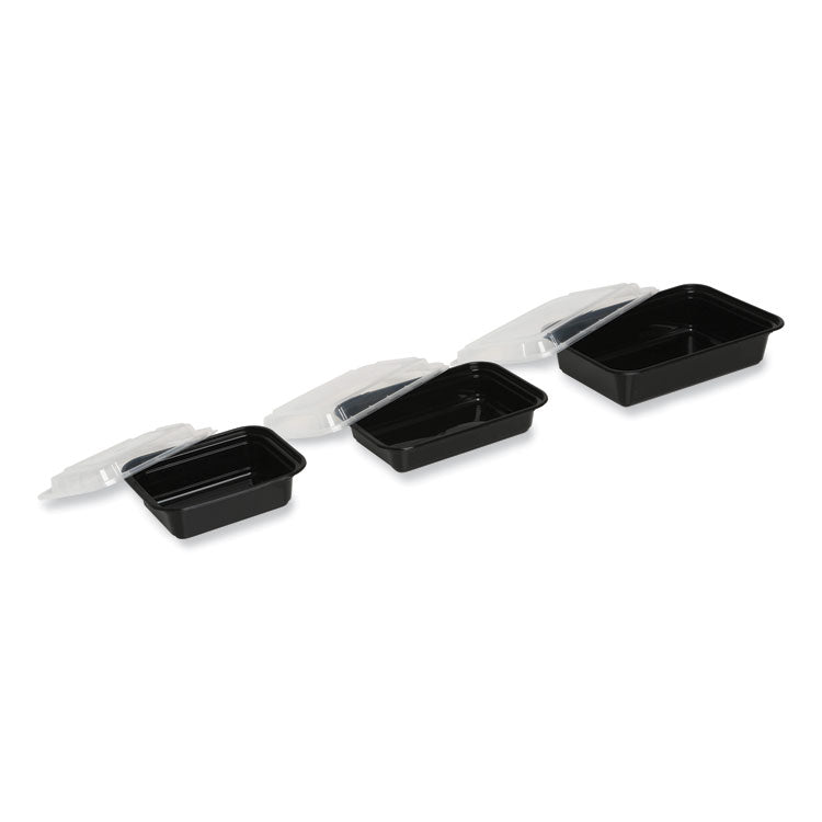 Microwavable Food Container with Lid, Rectangular, 16 oz, 7.48 x 5.03 x 2.04, Black/Clear, Plastic, 150/Carton