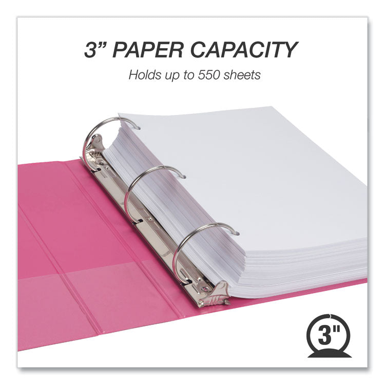 Earth's Choice Plant-Based Economy Round Ring View Binders, 3 Rings, 3" Capacity, 11 x 8.5, Pink, 2/Pack