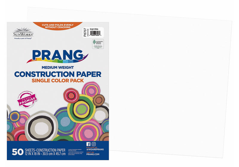 SunWorks 12" x 18" Construction Paper, Bright White, 50 Sheets (PAC8707)