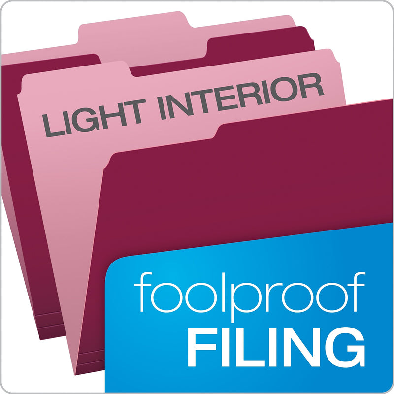 Pendaflex Two-Tone File Folders, 1/3-Cut Tab, Letter Size, Burgundy, 100/Box (152 1/3 BUR)