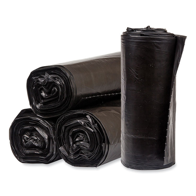 Eco Strong Plus Can Liners, 33 gal, 1 mil, 33" x 39", Black, Perforated Roll, 150/Carton