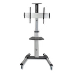 Flat Panel Floor Stand, Tilt Range: -12 to +5, Metal, 1 Shelf, 110 lb Capacity, 32.6" x 27.6" x 81.5", Silver/Black