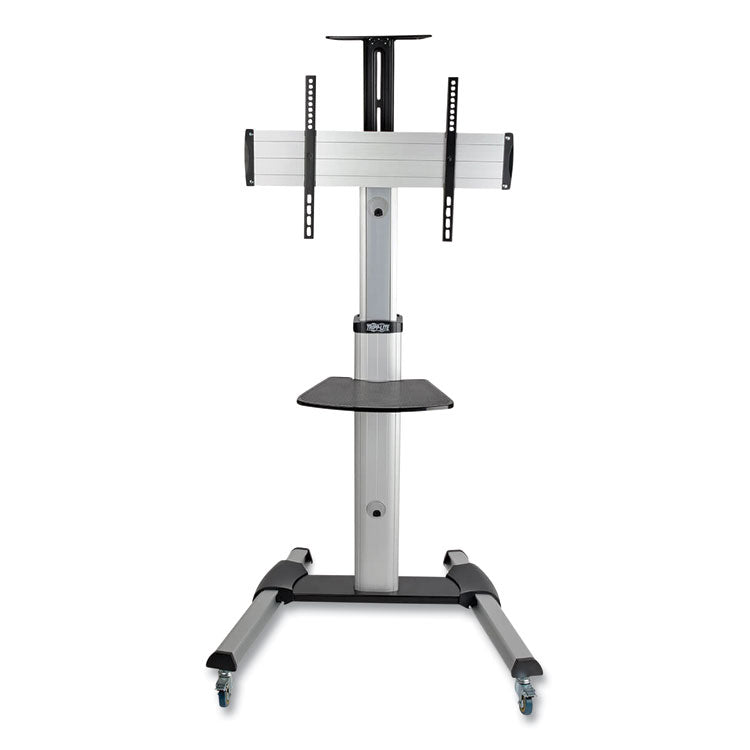 Flat Panel Floor Stand, Tilt Range: -12 to +5, Metal, 1 Shelf, 110 lb Capacity, 32.6" x 27.6" x 81.5", Silver/Black