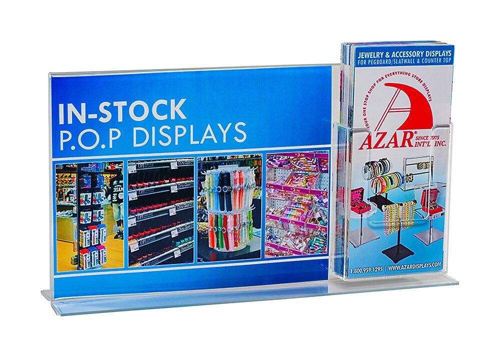 Azar Sign Holder, 16" x 8.5", Horizontal, Table Top, Clear, Acrylic, 2/Pack (252054-2-PACK)