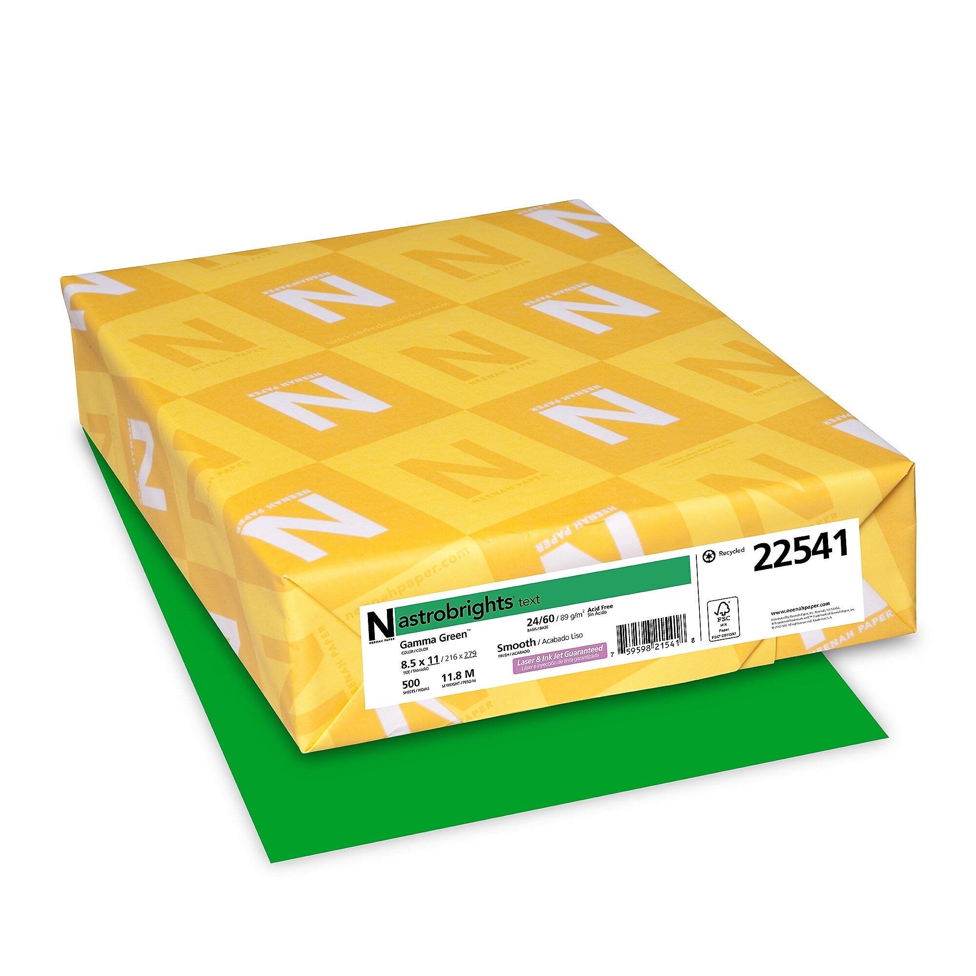 Astrobrights 8.5" x 11" Color Multipurpose Paper, 24 lbs., Gamma Green, 500 Sheets/Ream, 10/Ream (22541/21548CT)