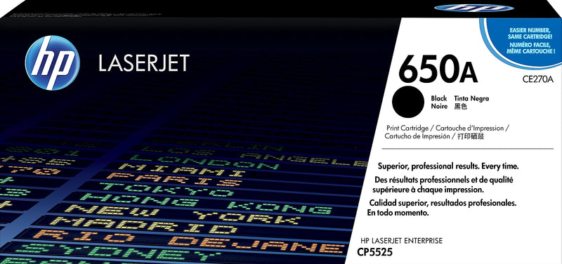 HP 650A Black Standard Yield Toner Cartridge, Prints Up to 13,500 Pages (CE270A)
