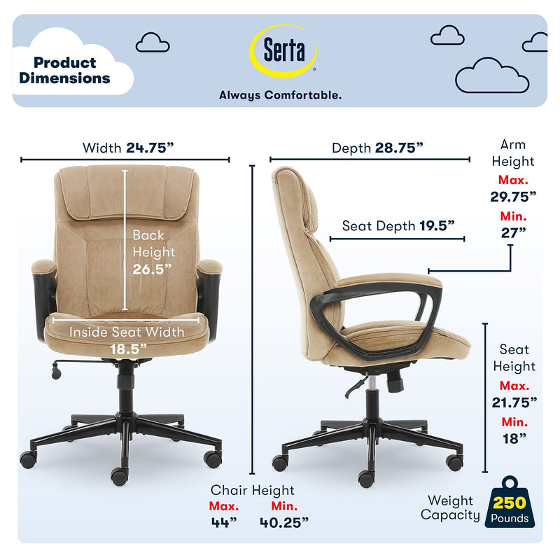Serta Hannah I Ergonomic Microfiber Swivel Executive Chair, Light Beige (CHR200002)
