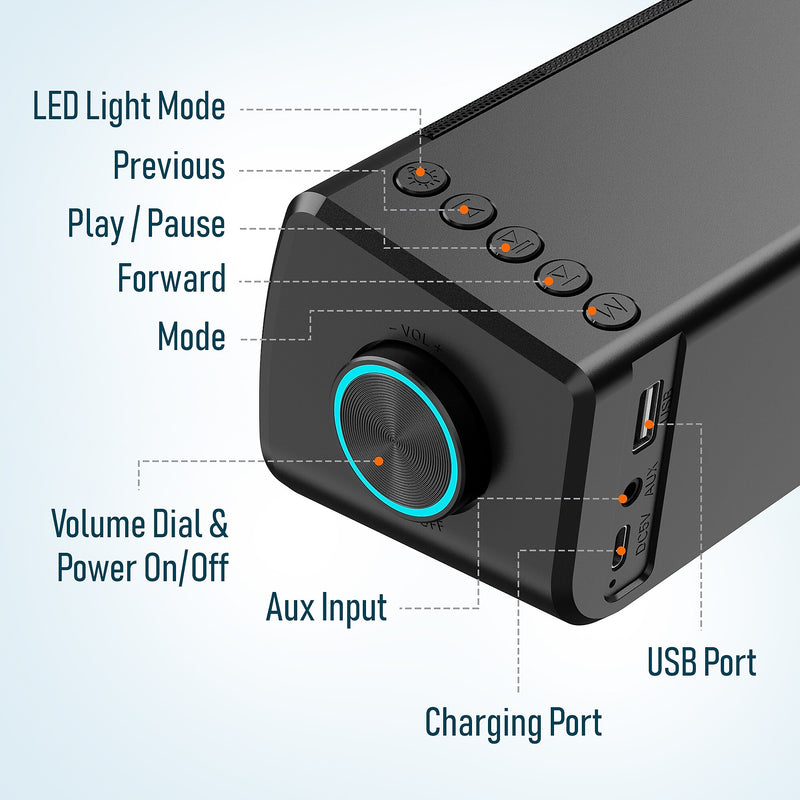 Delton SB200 20-Watt Wired/Wireless Soundbar Computer Speaker, Black (DSB200)