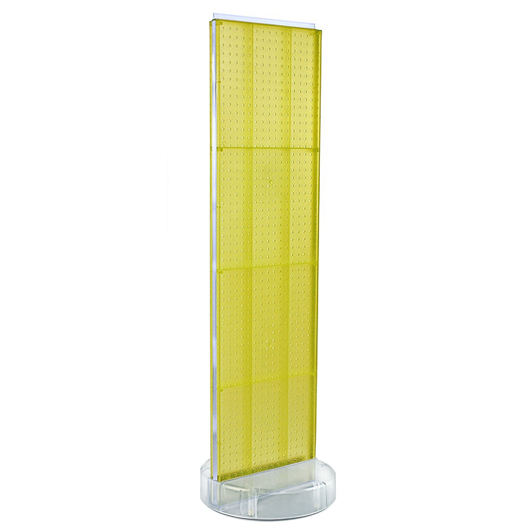 Azar Displays 60”H x16”W Two-Sided Pegboard Floor Display On a Revolving Round Studio Base, Yellow  (700780-YEL)