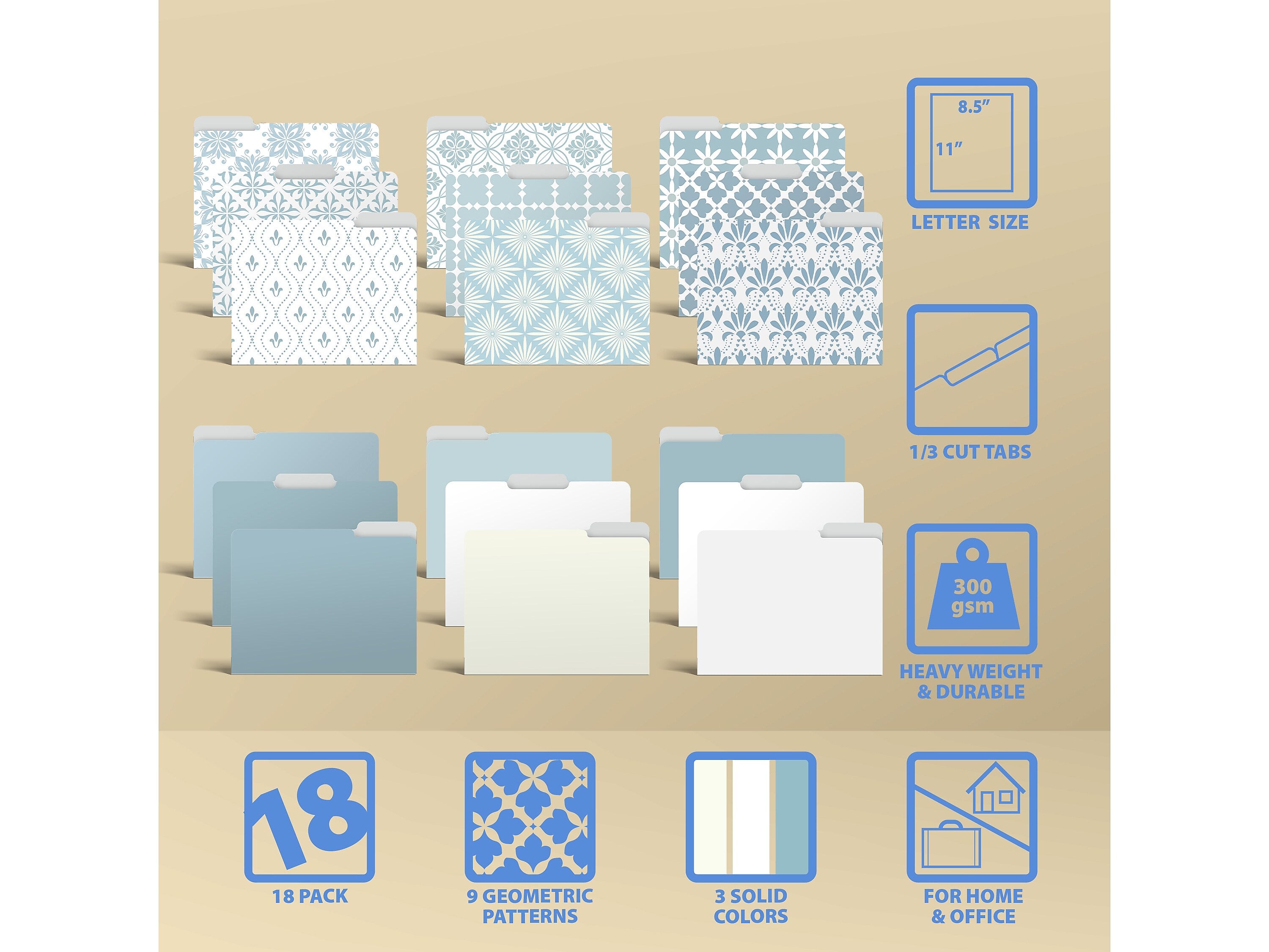 Better Office Soft Floral Tile Heavy-Duty File Folders, 1/3-Cut Tab, Letter Size, Paper Stock, 18/Pack (80033-18PK)