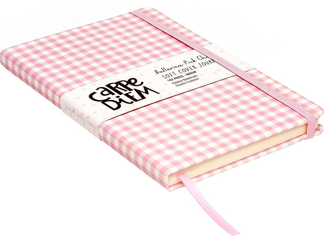 Carpe Diem Ballerina Pink Check Journal, 5.24" x 8.27", Wide-Ruled, Pink/White, 192 Pages (9371-CD)
