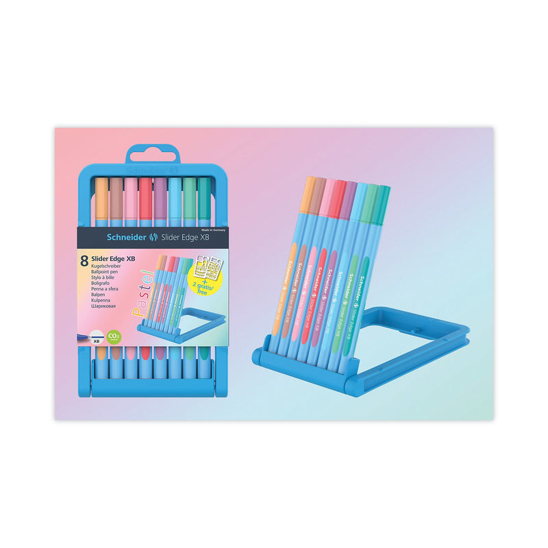 Schneider Slider Edge XB Pastel Ballpoint Pens with Convertible Case/Stand, Stick, Extra-Bold 1.4mm, Assorted, 8/Set