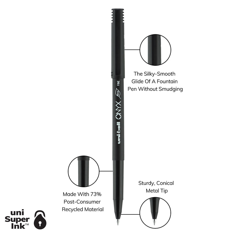 uni-ball Onyx Rollerball Pens, Fine Point, 0.7mm, Black Ink, Dozen (60143)