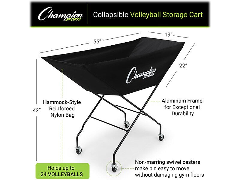 Champion Sports Pro Collapsible Volleyball Cart, Black (VCPRO)