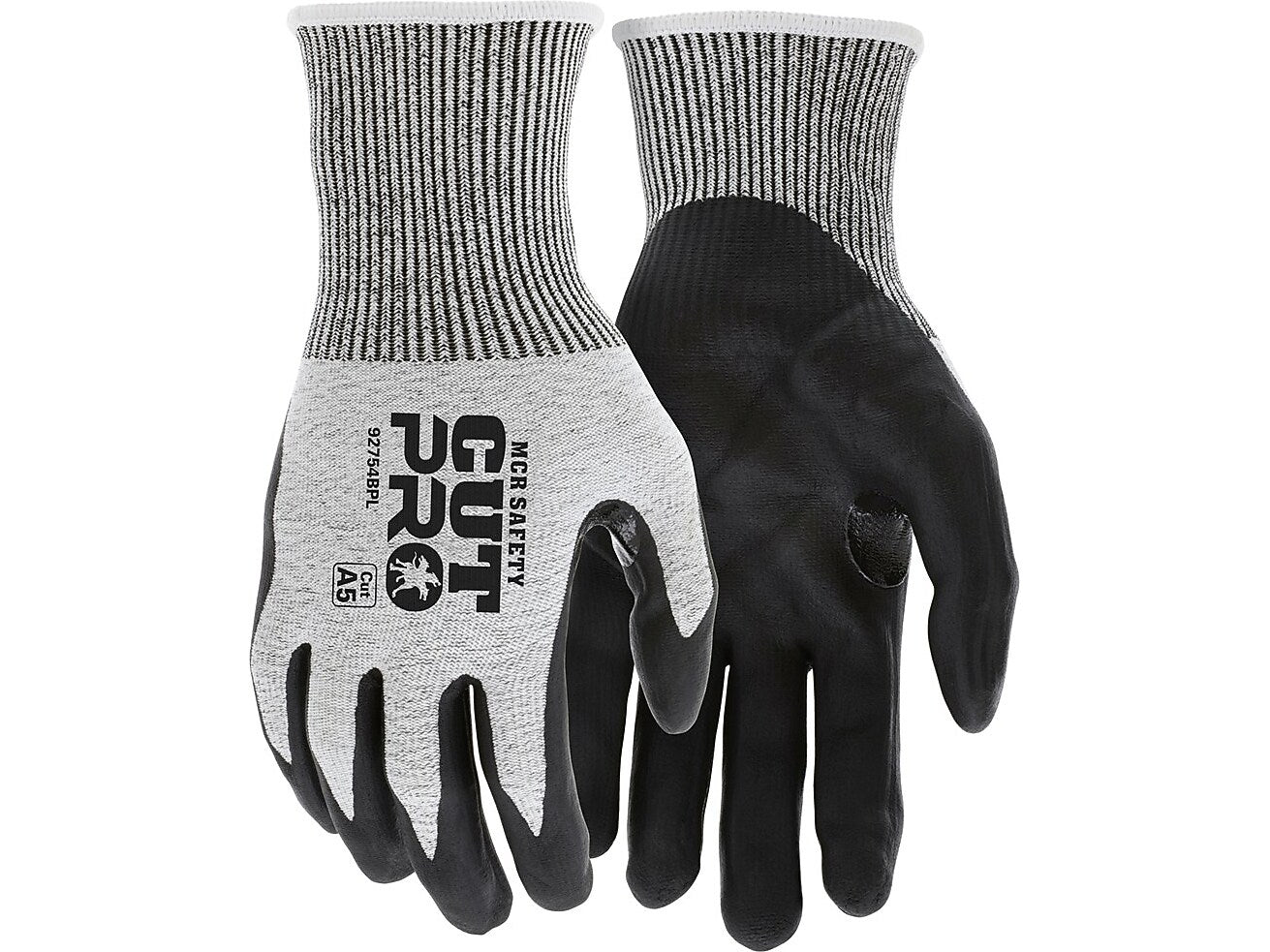 MCR Safety Cut Pro Hypermax Fiber/Bi-Polymer Work Gloves, Salt-and-Pepper/Black, M, Pair (127-92754BPM)