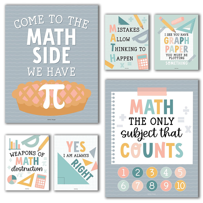 Hadley Designs 11" x 14" Boho Math Bulletin Board Classroom Decor Posters, 6/Set (HDDX004BEB10P)