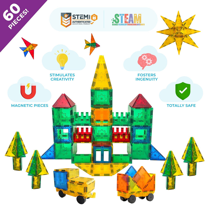 Tytan Toys Magnetic Tiles & Building Blocks, 60 Pieces (ACTYT003)