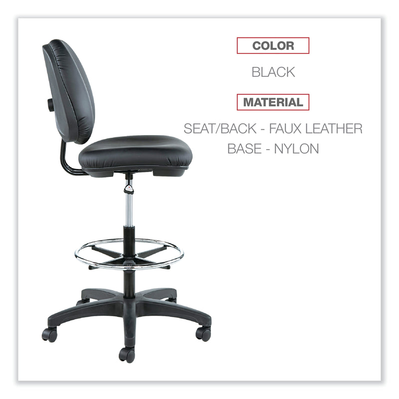 Alera Interval Series Armless Faux Leather Task Stool with Backrest and Lumbar Support, Black (ALEIN4616)