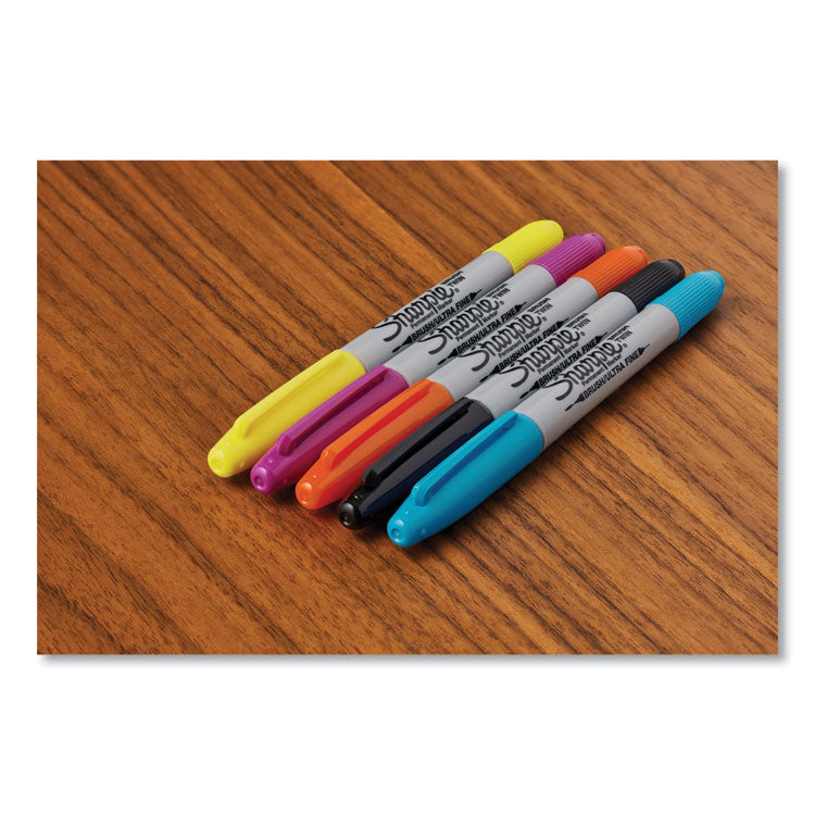 Brush Tip Permanent Marker, Twin Tip, Ultra-Fine Needle/Broad Brush Tips, Assorted Colors, 12/Pack