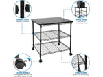 Mount-It! 3-Shelf Steel/Laminate Large Printer Cart with Wheels, Black (MI-7856)