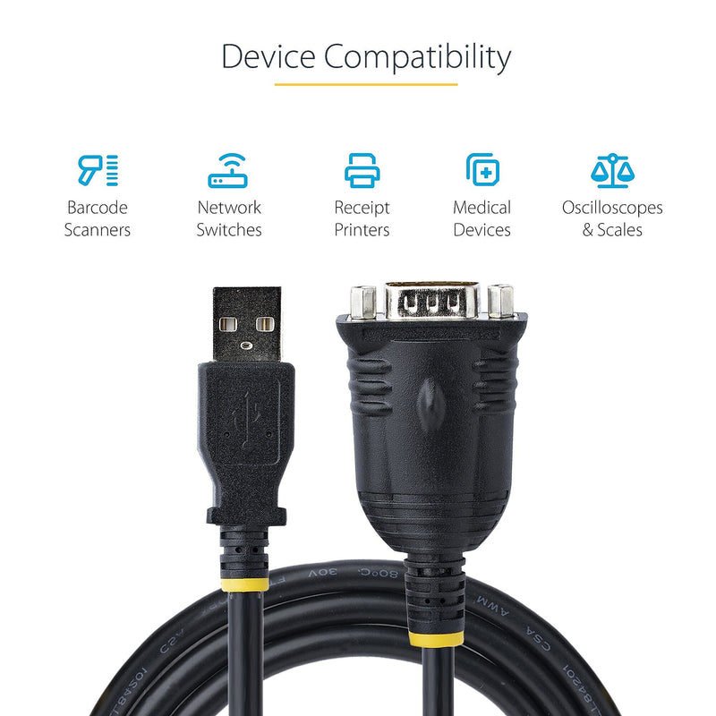 StarTech.com 3.3ft USB-A to Serial DB9 Cable, Male to Male, RS232 Printer/Switch/PLC, Black (1P3FP-USB-SERIAL)