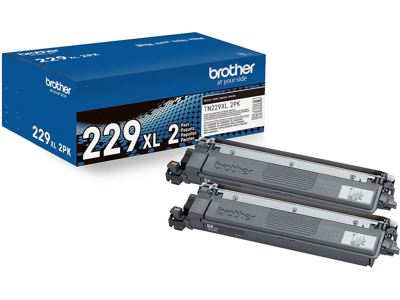 Brother TN229XL Black High Yield Toner Cartridge, 2/Pack (TN229XL2PK)