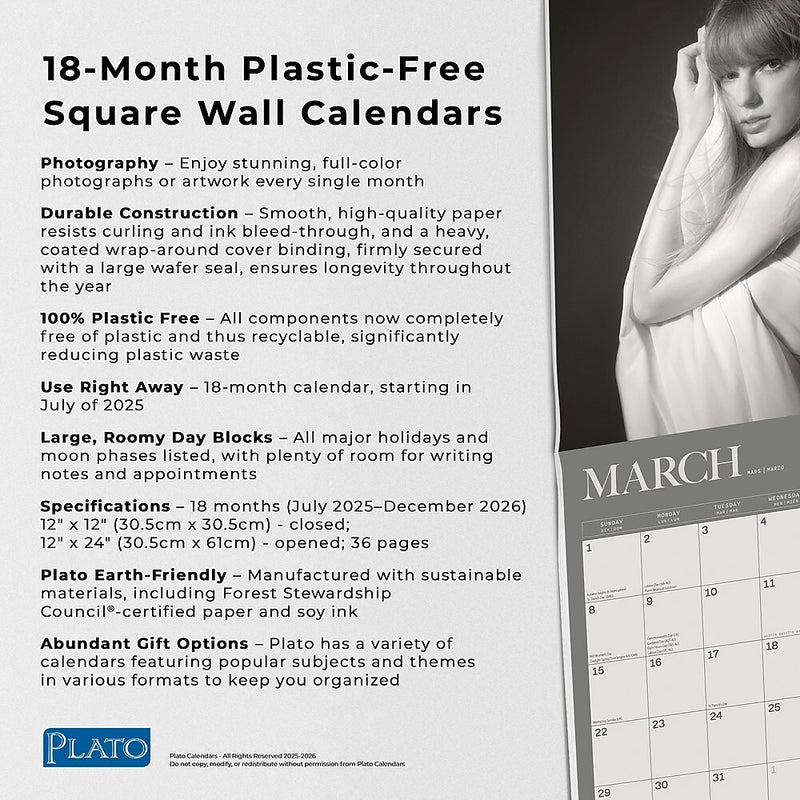 2025-2026 Plato Taylor Swift 12" x 12" Academic Monthly Wall Calendar  (9798330707720)