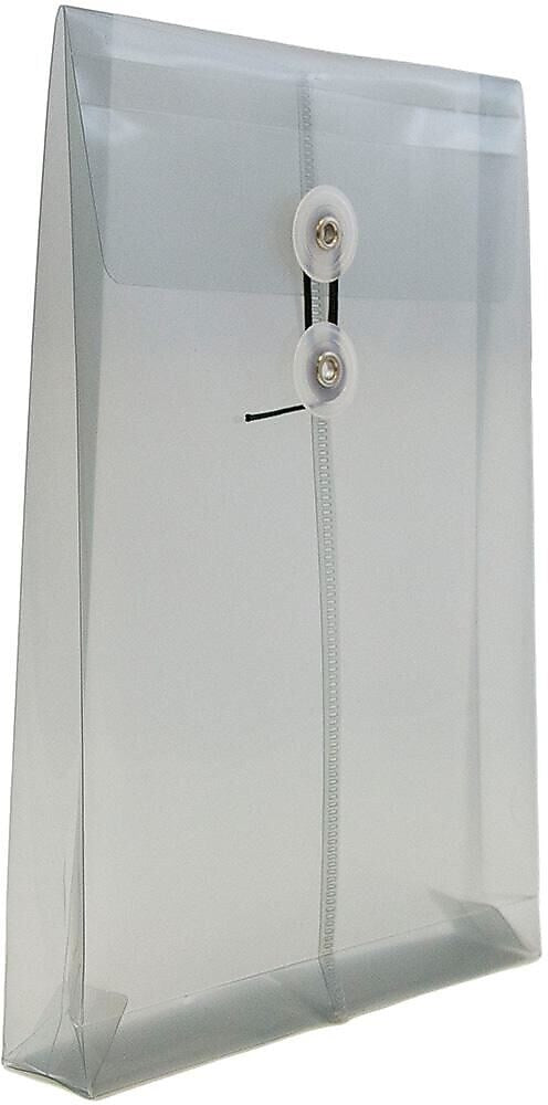 JAM Paper Premium Plastic Filing Envelope with Button & String Closure, Gray, 3/Pack (472B1SMX3)