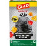Glad Quick-Tie 39 Gallon Lawn & Leaf Bags, Black, 12 Total Bags (70028)