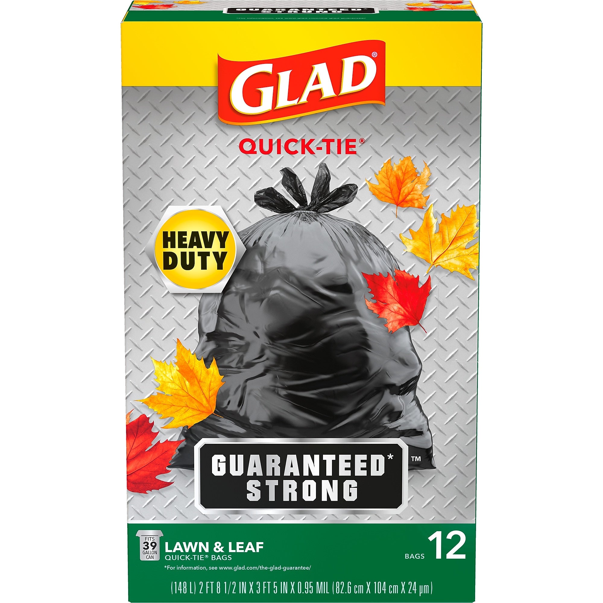 Glad Quick-Tie 39 Gallon Lawn & Leaf Bags, Black, 12 Total Bags (70028)