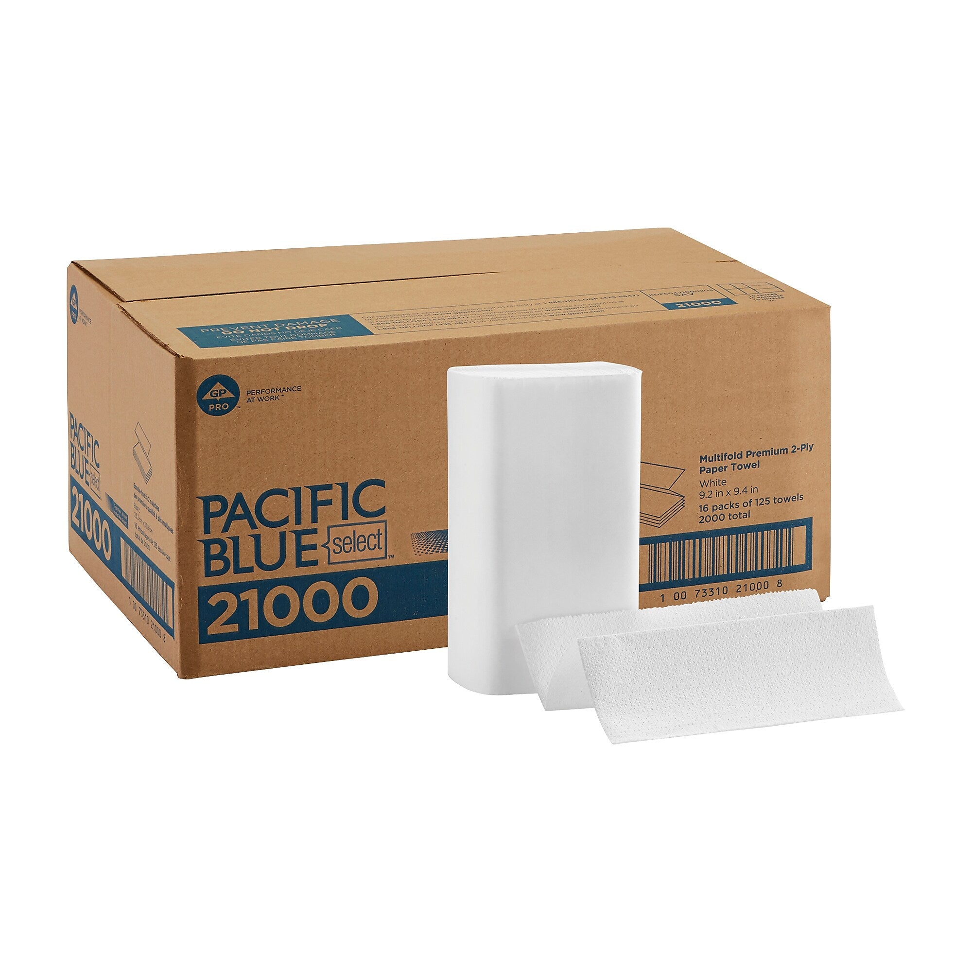 Pacific Blue Select Recycled Multifold Paper Towels, 2-ply, 125 Sheets/Pack, 16 Packs/Carton (21000)
