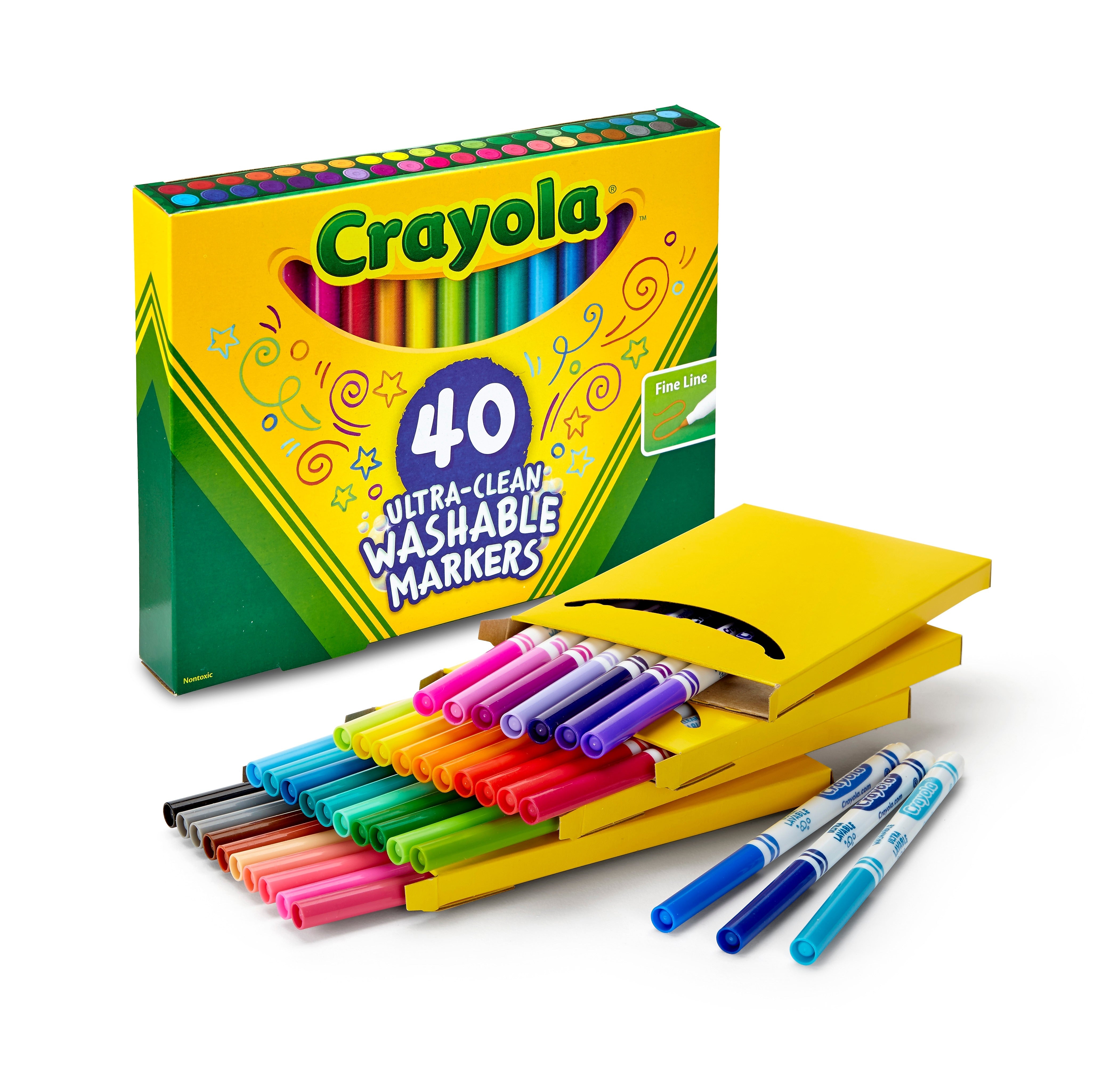 Crayola Ultra-Clean Washable Markers, Fine Line, Assorted Colors, 40/Pack (587861)