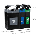 Commercial Zone Avante Series Polyethylene Triple-Stream Trash, Recycling and Compost Center, 115 Gallon, Black (787304MSA)