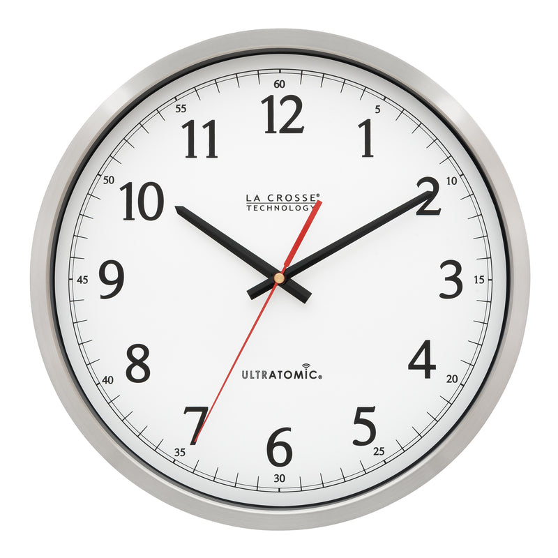 La Crosse Technology UltrAtomic Wall Clock, Stainless Steel, 14"Dia. (404-1235UA-PL )