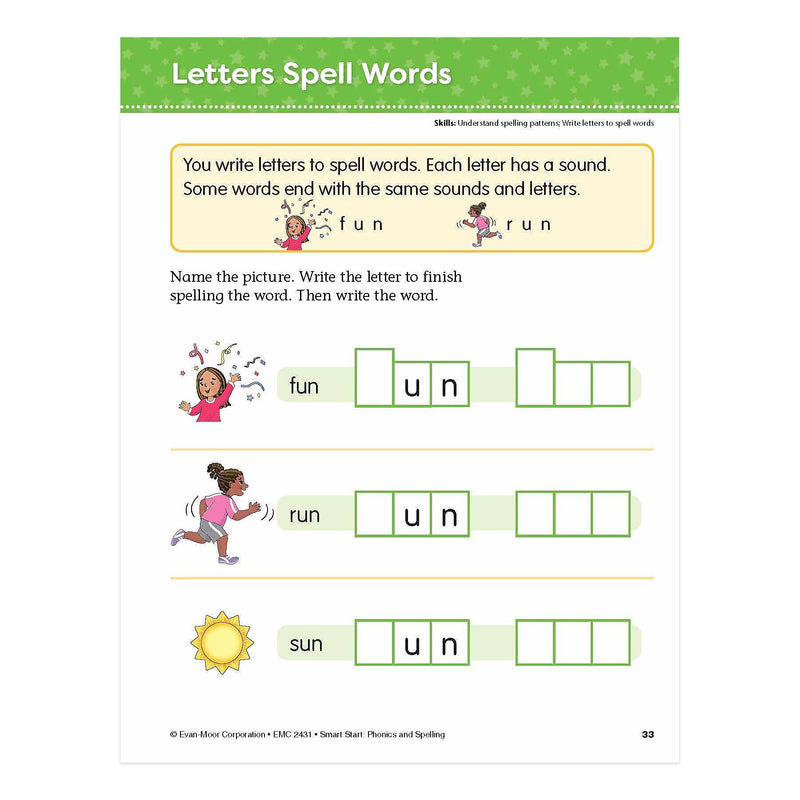 Evan-Moor Early Learning Spelling Activity Book Bundle, Grade K Workbook, 2/Set