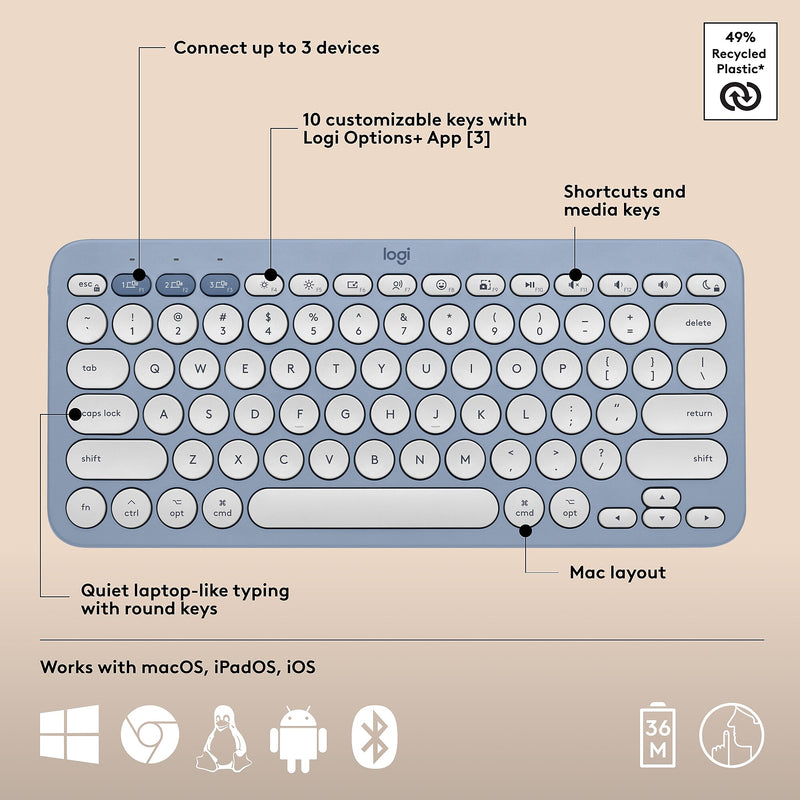 Logitech Pebble 2 Wireless Keyboard and Optical Mouse Combo, Tonal Blue (920-012202)