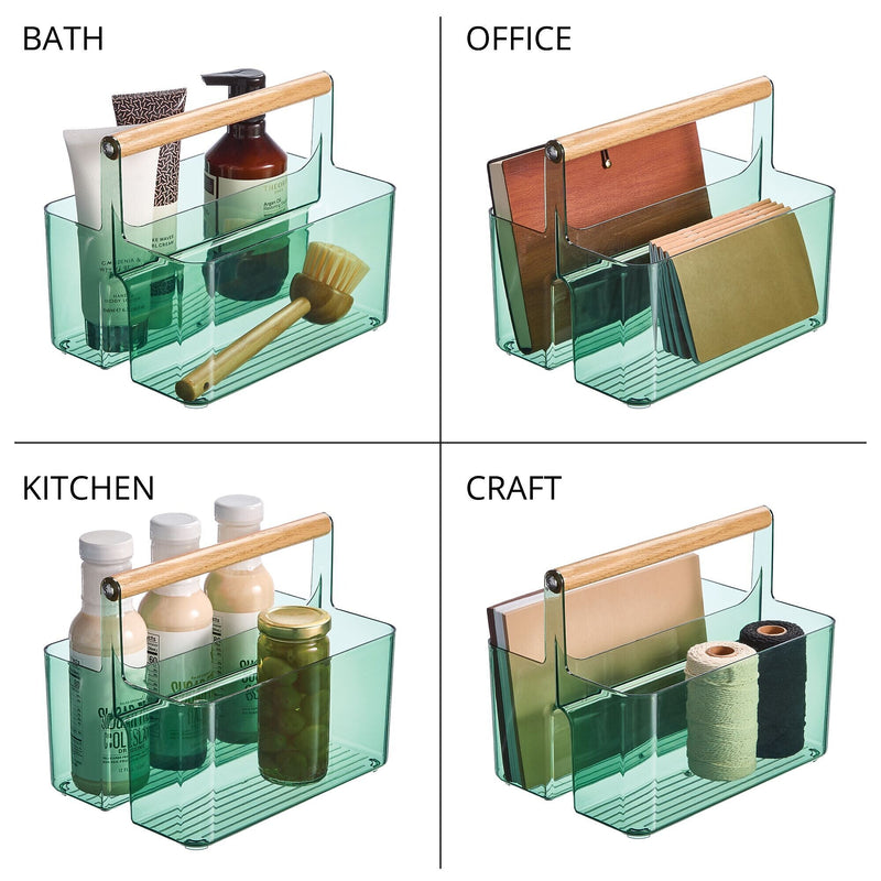 mDesign 2-Compartment Plastic Desk Organizer, Sage/Natural (26055)