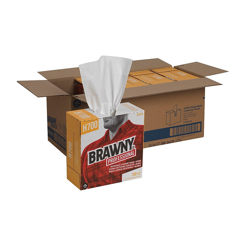 Brawny Professional Heavy Duty Paper Cleaning Wipers, 16.5" x 9.125", White, 100 Wipers/Box (GPC25070)