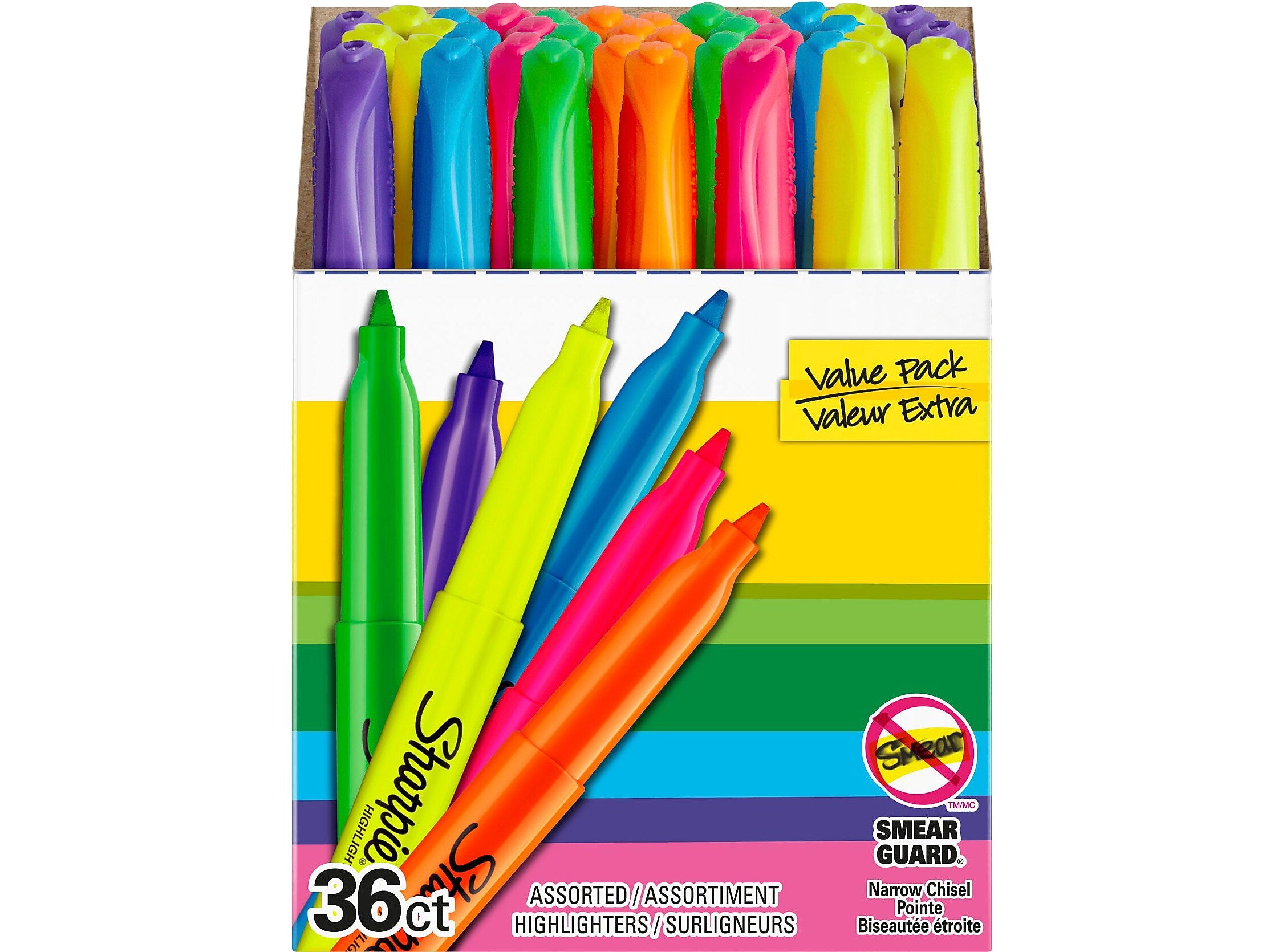 Sharpie Stick Highlighters, Chisel Tip, Assorted Inks, 36/Box, 6 Boxes/Carton (2133497CT)