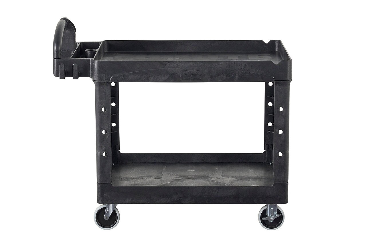 Rubbermaid Heavy Duty 2-Shelf Plastic/Poly Mobile Utility Cart with Lockable Wheels, Black (FG452088BLA)