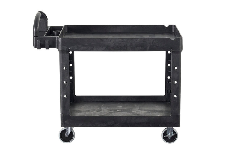 Rubbermaid Heavy Duty 2-Shelf Plastic/Poly Mobile Utility Cart with Lockable Wheels, Black (FG452088BLA)