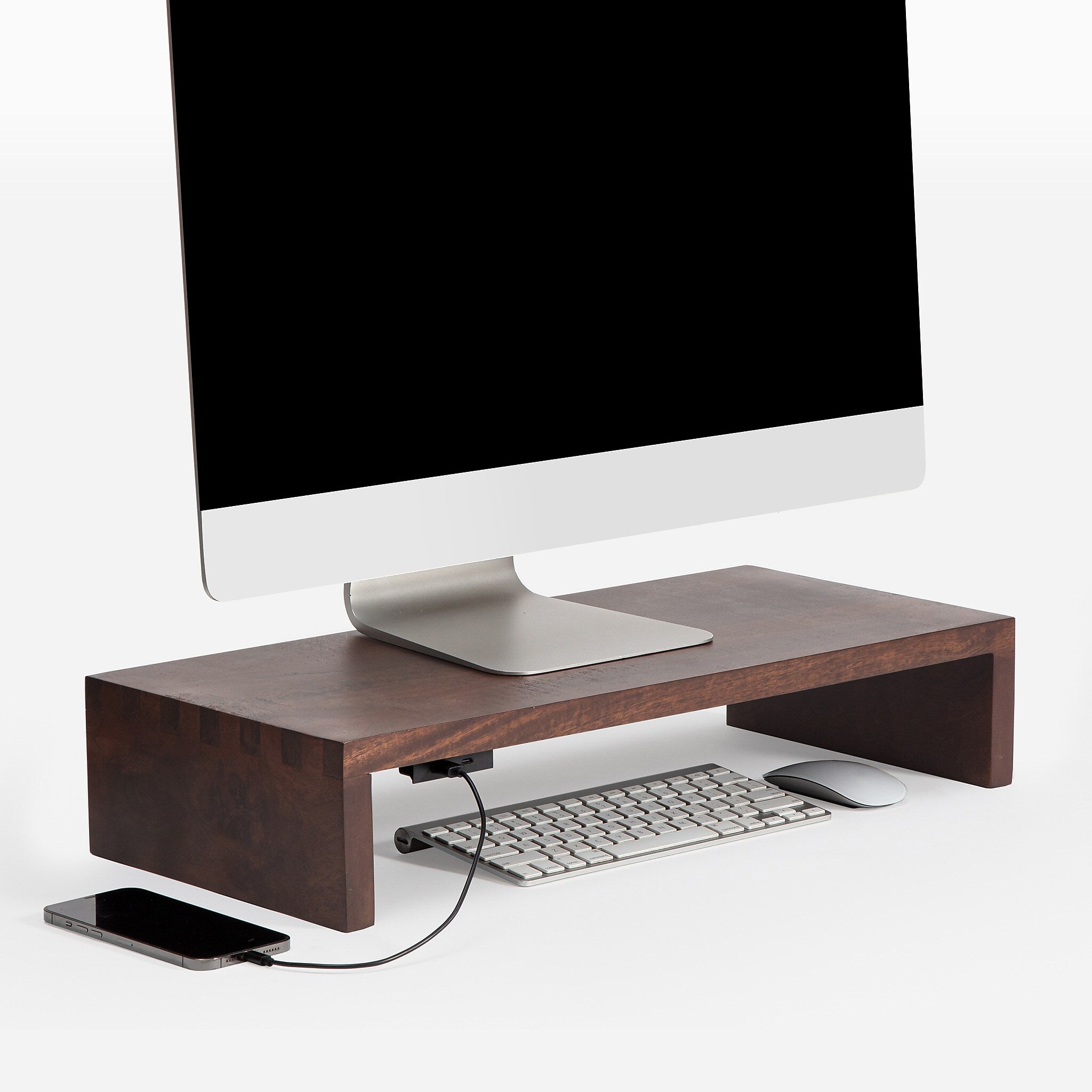 Anji Mountain Mango Wood Monitor Stand with Two USB Ports, Up to 32" Monitor, Walnut (MS-FNG-WAL-P)