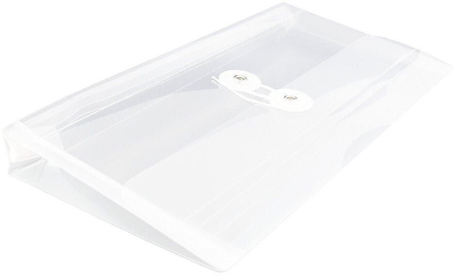 JAM Paper Premium Plastic Filing Envelope with Button & String Closure, 5 1/4" x 10", Clear, 3/Pack (921B1CLX3)