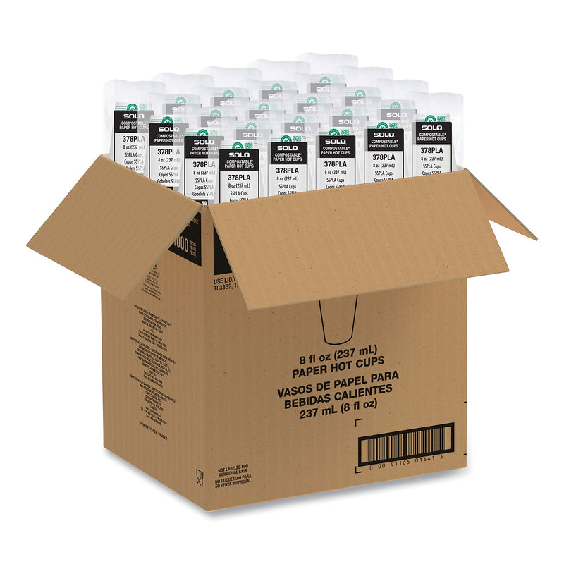 SOLO Compostable Paper Hot Cups, ProPlanet Seal, 8 oz, White/Green, 1,000/Carton