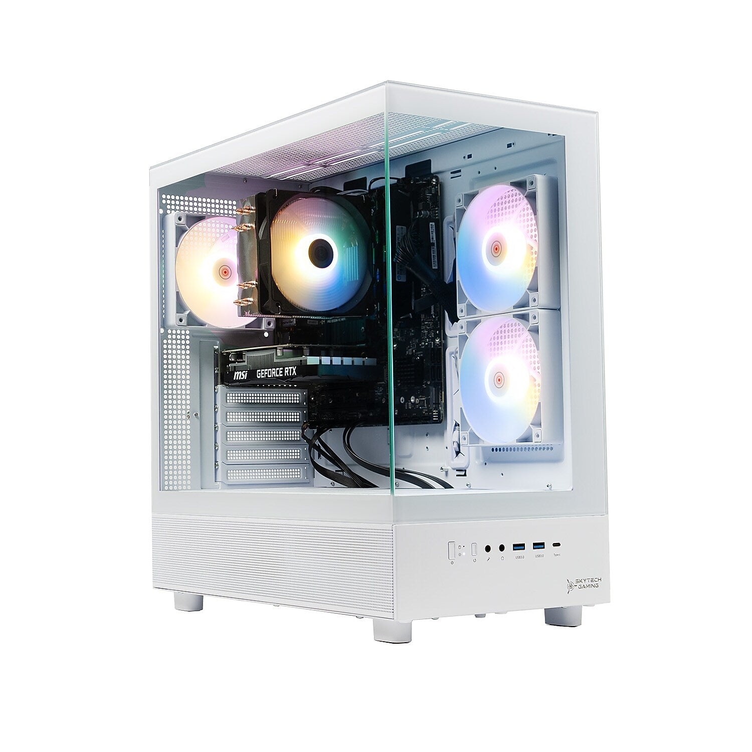Skyetch Azure 3 Gaming Desktop Computer, NVIDIA GeForce RTX3050, AMD Ryzen 5 5500, 16GB RAM, 1TB SSD, Windows 11, White