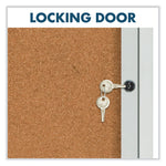 Enclosed Indoor Cork Bulletin Board with One Hinged Door, 24" x 36", Tan Surface, Satin Aluminum Frame