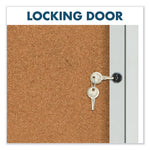 Enclosed Indoor Cork Bulletin Board with Three Hinged Doors, 72" x 36", Tan Surface, Satin Aluminum Frame